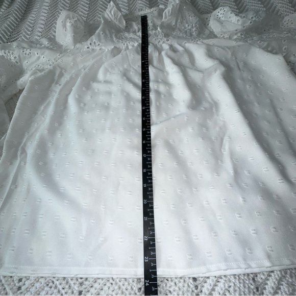 Women's White Eyelet and Polka Dot Long Sleeve Blouse - Large - Picture 7 of 7